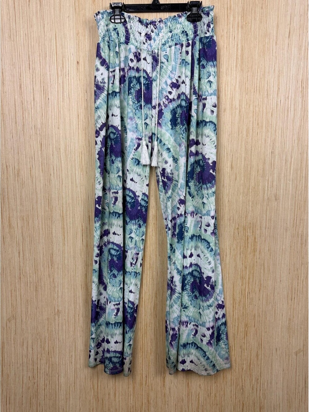 West Loop Pants Womens Medium Multicolor Tie Dye Wide Leg Boho Tassel Lounge